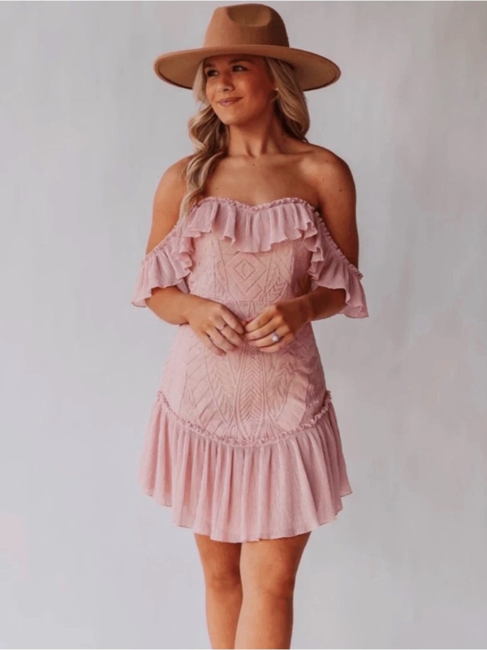 Native Daughters Off-Shoulder Ruffle Lace Mini Dress